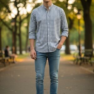 J. Crew Factory Navy and White Checkered Shirt